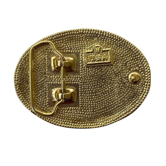 VNTG Western Belt Buckle Two Tone Silver Gold Oval Shaped Engraved Cowboy USA - Picture 5 of 8